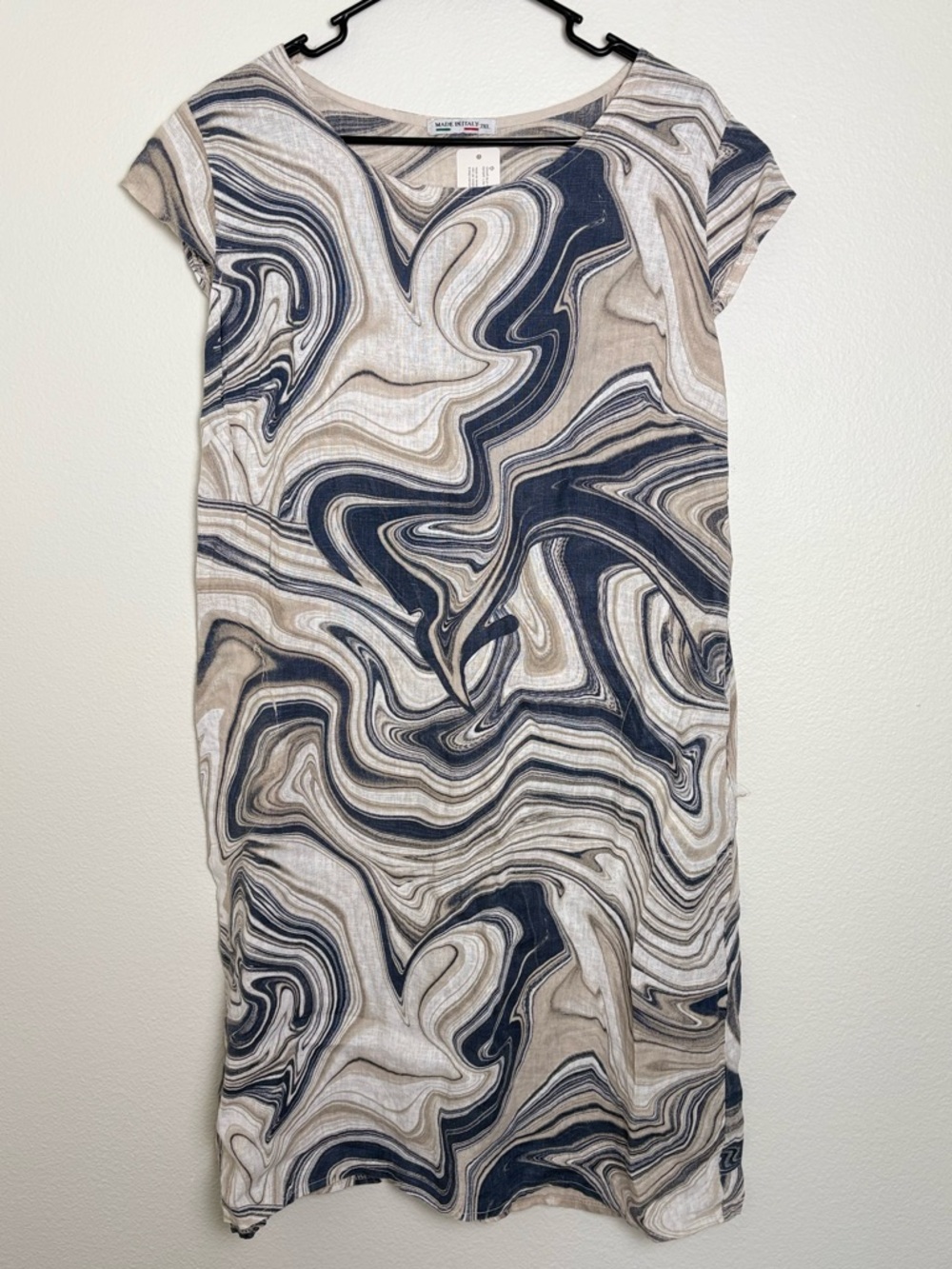 Puro Lino Made in Italy Marble Wave Midi Shift Dress Size 2XL